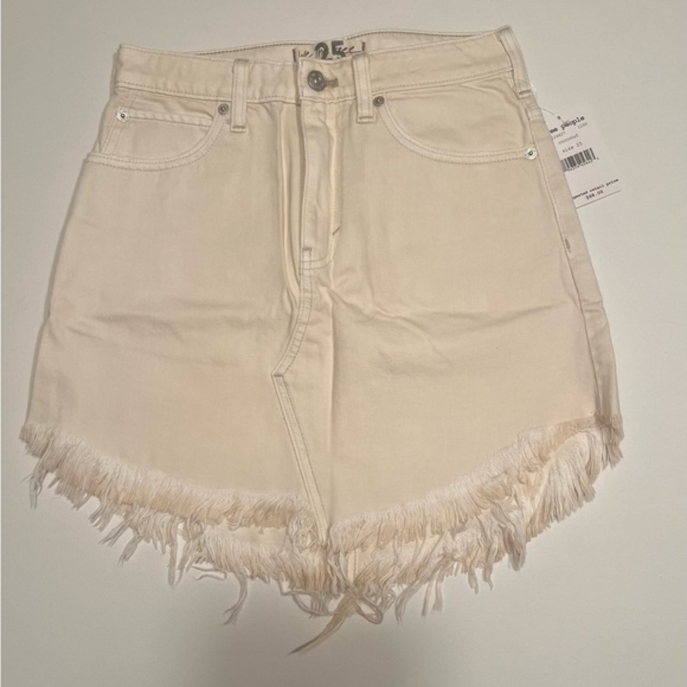 Free People Cream Frayed-Hem Denim Shorts